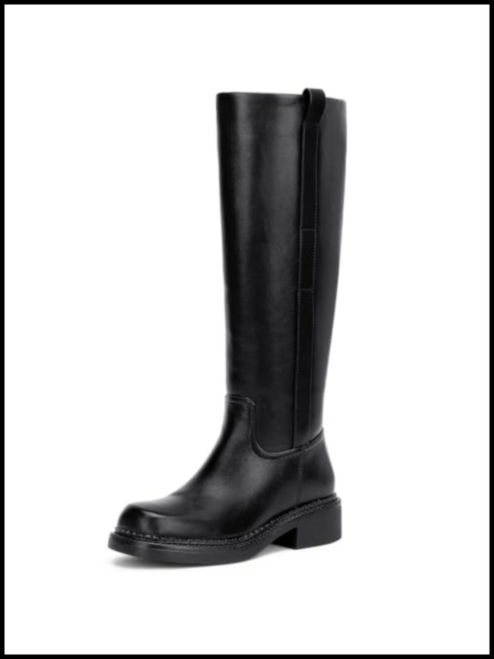 Faux Leather Knee High Boots Square Toe Low Chunky Heel Side Zip